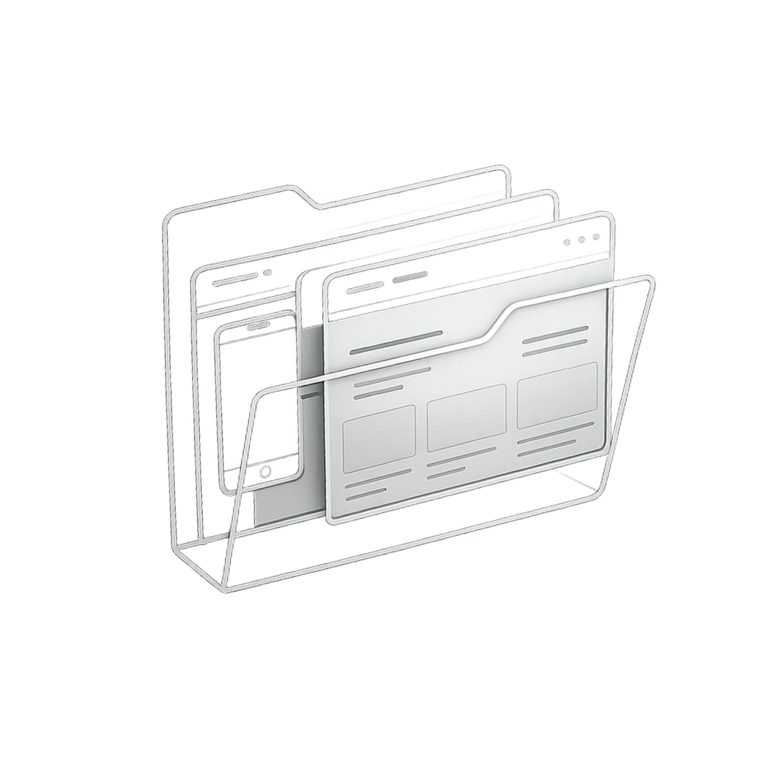 Illustration of website layouts stacked in a folder