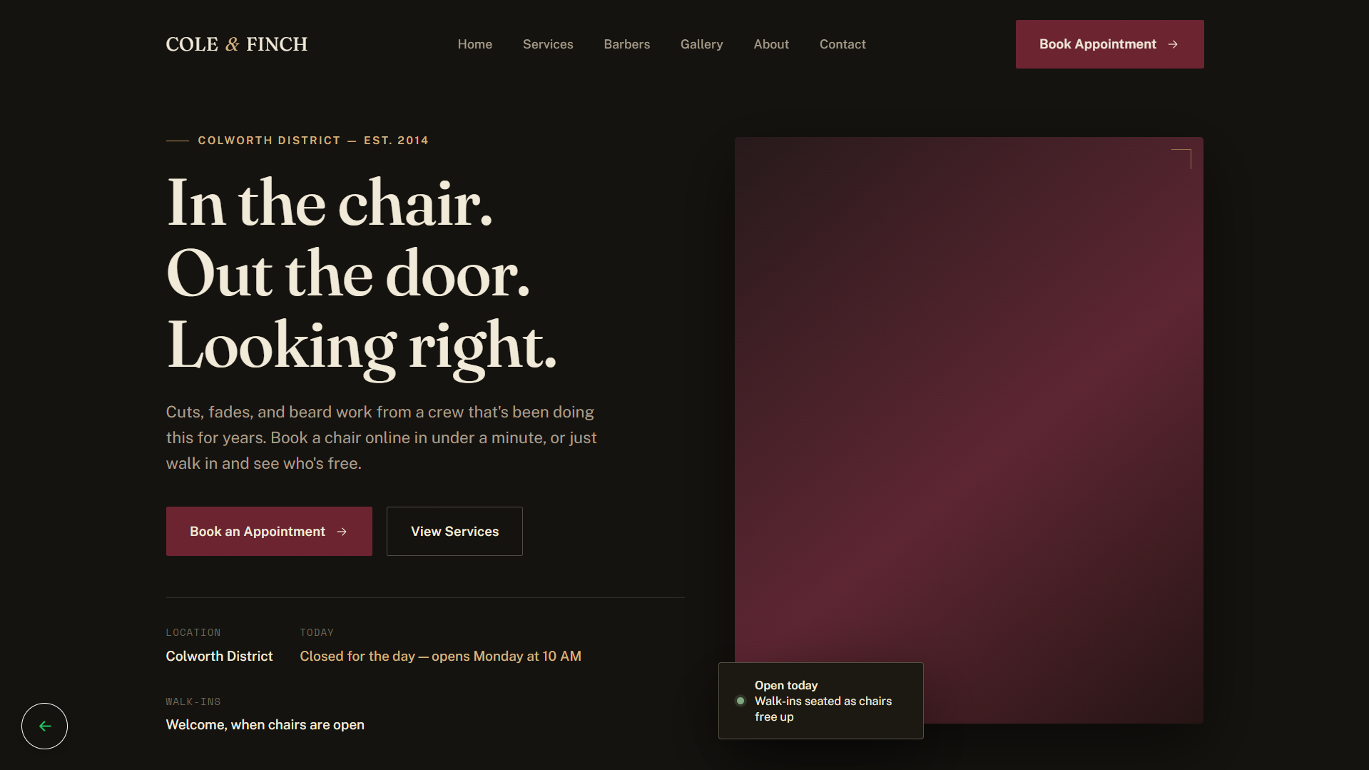Screenshot of the Cole & Finch Barber Co. demo website